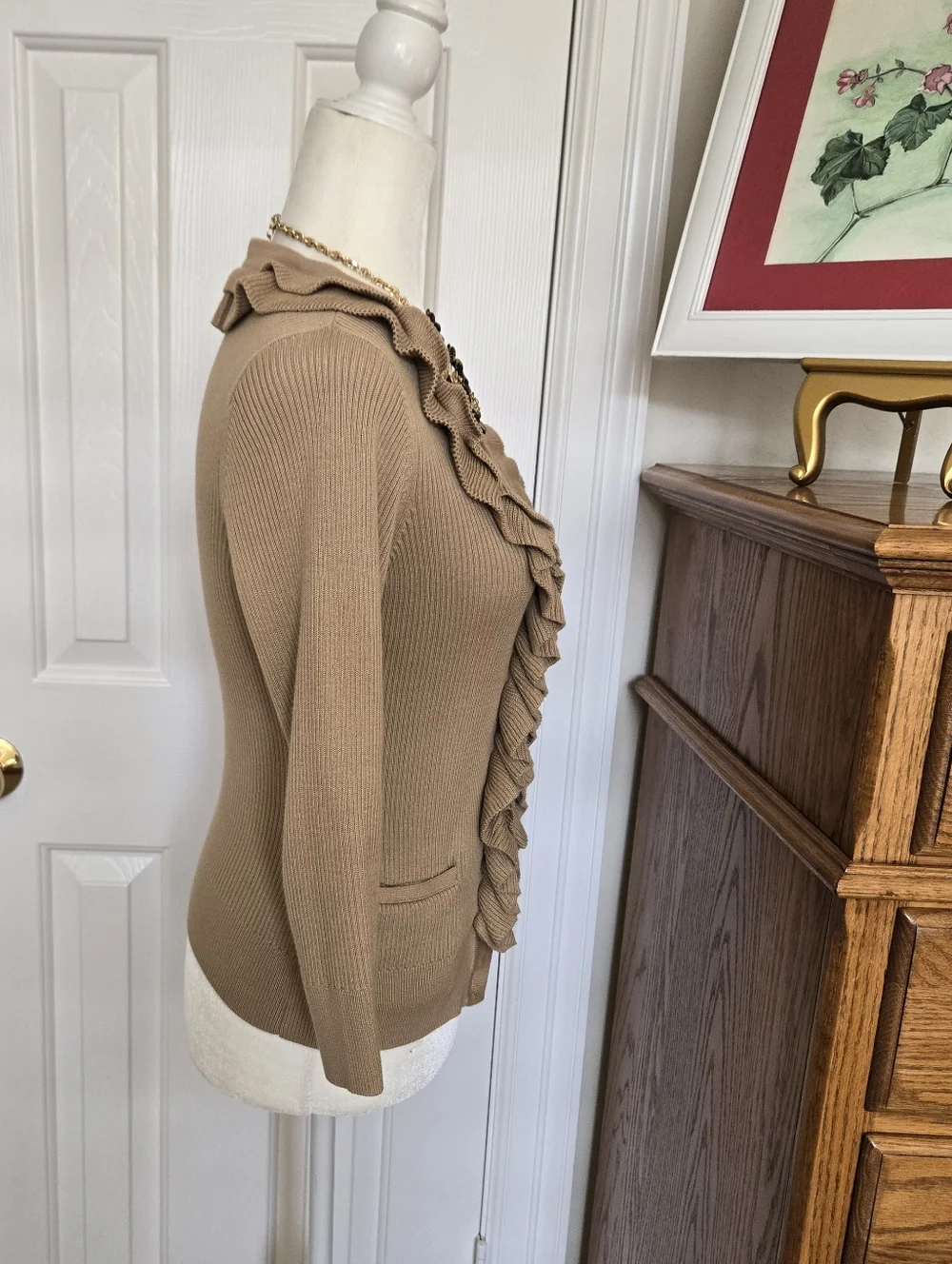 Talbots Neutral Ribbed And Ruffled Sweater - EUC - Picture 3 of 5